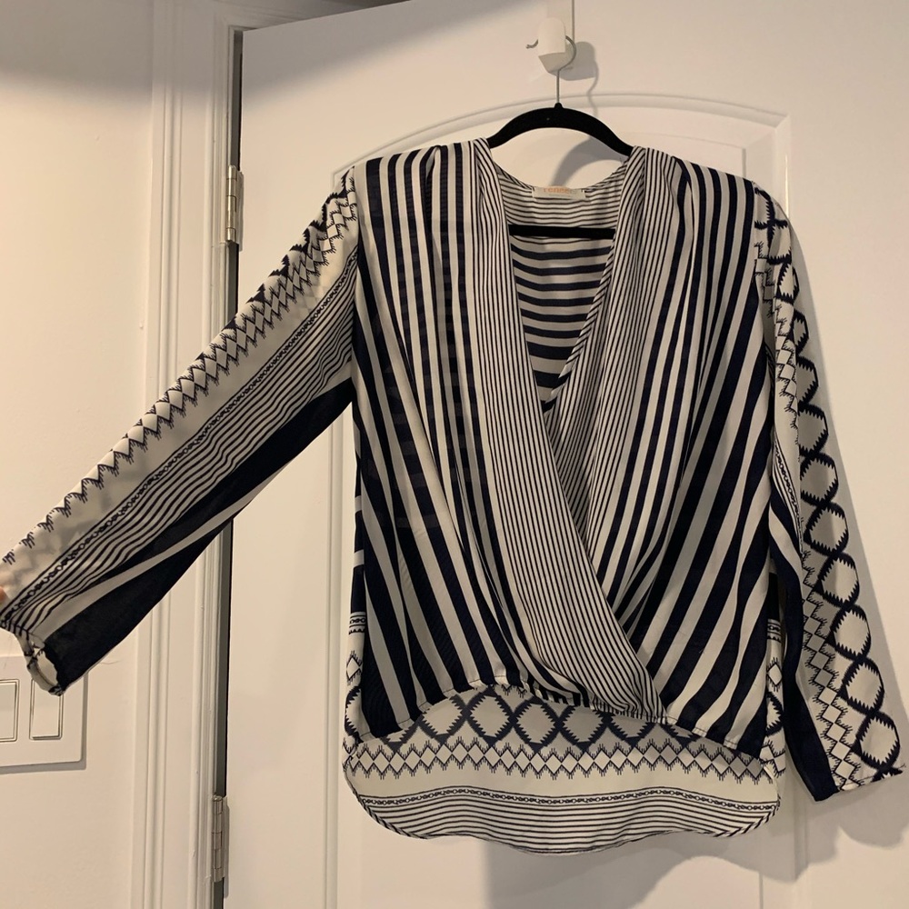 RENEE C. flowy print blouse, navy & white (NWOT)